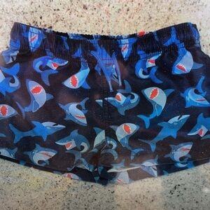 Shark Print Kids Swim Trunks - Blue